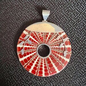 New - Pendant - Red shell with Sterling Silver accents and top